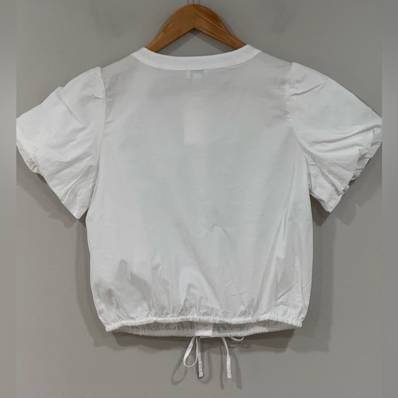 J. Crew White Short Puff Sleeve Button Down Tie Waist Top XS NWT - Picture 6 of 7